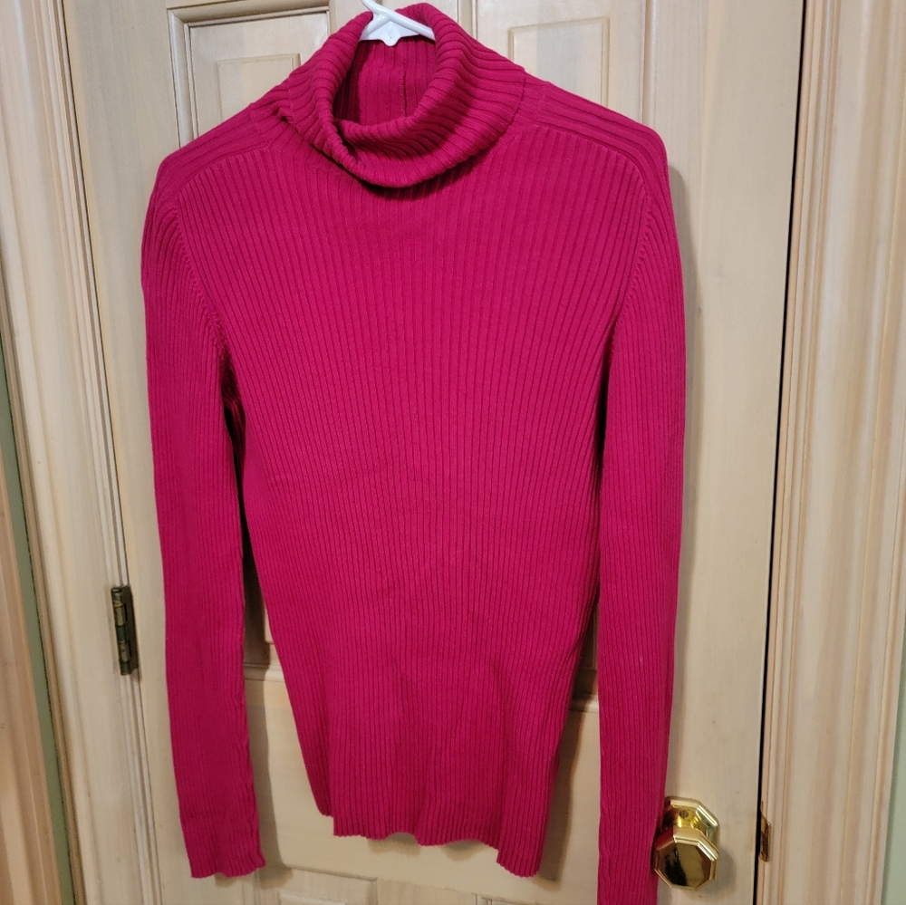 Misses Sz L New York & Company Ribbed Cranberry Turtleneck Sweater Classic